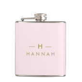 Monogram Elegant Minimaal Blush Roze en Goud Heupfles (Voorkant)