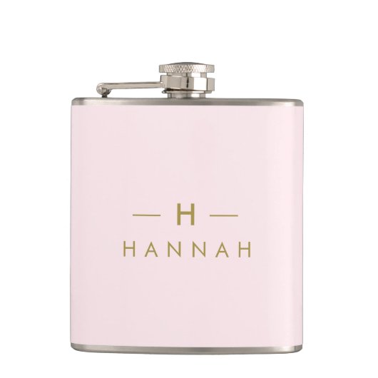 Monogram Elegant Minimaal Blush Roze en Goud Heupfles (Voorkant)