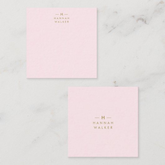 Monogram Elegant Minimaal Blush Roze en Goud Notitiekaartje (Voorkant / Achterkant)