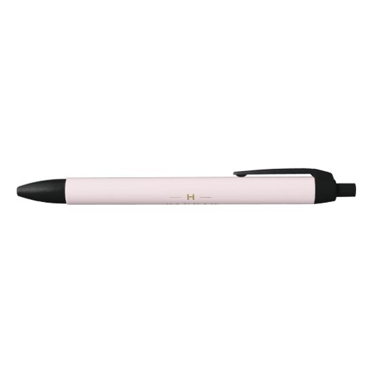 Monogram Elegant Minimaal Blush Roze en Goud Zwarte Inkt Pen (Bovenkant)