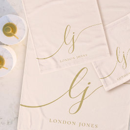 Monogram Elegant Minimaal Blush Roze Goud Chic Bad Handdoek