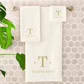 Monogram Elegant Minimaal Ivoor Wit Goud Chic Bad Handdoek