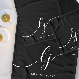 Monogram Elegant Minimaal Zwart Wit Chic Bad Handdoek