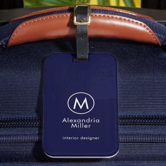 Monogram Elegant Minimal Navy Blue Bagagelabel (Voorkant Insitu 2)