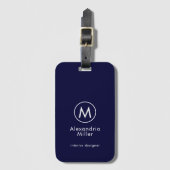 Monogram Elegant Minimal Navy Blue Bagagelabel (Voorkant (verticaal))