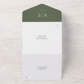 Monogram Elegant Minimalist Olive Green Wedding All In One Uitnodiging (Buitenkant)