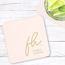 Monogram Elegant Minimalistisch Script Blush Pink Bier Onderzetter