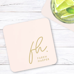 Monogram Elegant Minimalistisch Script Blush Pink Bier Onderzetter