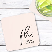 Monogram Elegant Minimalistisch Script Blush Pink Bier Onderzetter
