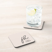 Monogram Elegant Minimalistisch Script Blush Pink Bier Onderzetter (Rechterzijde)