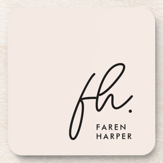 Monogram Elegant Minimalistisch Script Blush Pink Bier Onderzetter (Voorkant)
