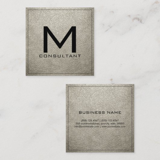 Monogram Elegant Modern Bone Leather Vierkante Visitekaartje (Voorkant / Achterkant)