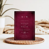 Monogram Elegant Modern Burgundy Wedding Kaart