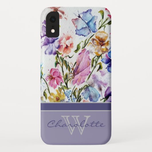 Monogram Elegant Modern Floral en Butterfly Case-Mate iPhone Case (Achterkant)