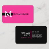 Monogram Elegant Modern Hot Pink & Black Visitekaartje (Voorkant / Achterkant)