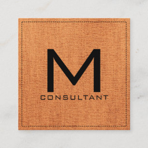 Monogram Elegant modern Oranje Canvas Vierkante Visitekaartje