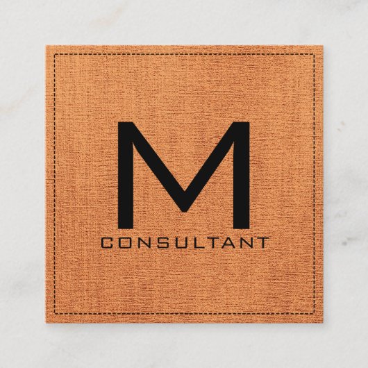 Monogram Elegant modern Oranje Canvas Vierkante Visitekaartje (Voorkant)
