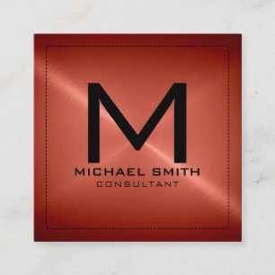 Monogram Elegant Modern Rood Brons RVS Metaal Vierkante Visitekaartje