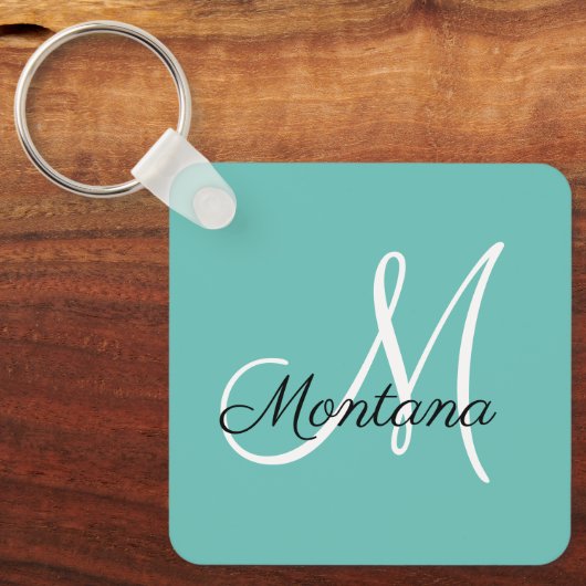 Monogram Elegant Modern Simple Girly Blauwgroen Sleutelhanger (Voorkant)