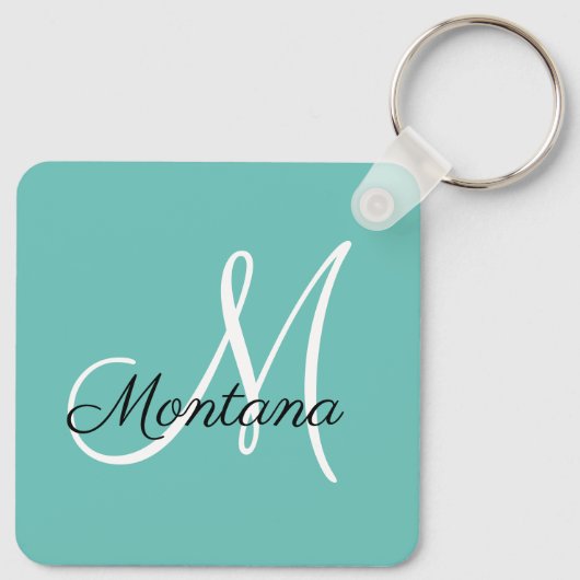Monogram Elegant Modern Simple Girly Blauwgroen Sleutelhanger (Achterkant)