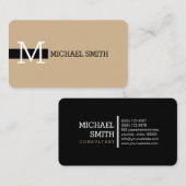 Monogram Elegant Modern Tan & Black Visitekaartje (Voorkant / Achterkant)