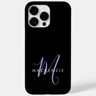 Monogram Elegant modern zwart lavenderscript Case-Mate iPhone 14 Pro Max Hoesje