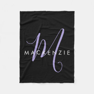 Monogram Elegant modern zwart lavenderscript Fleece Deken