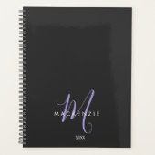 Monogram Elegant modern zwart lavenderscript Planner (Voorkant)