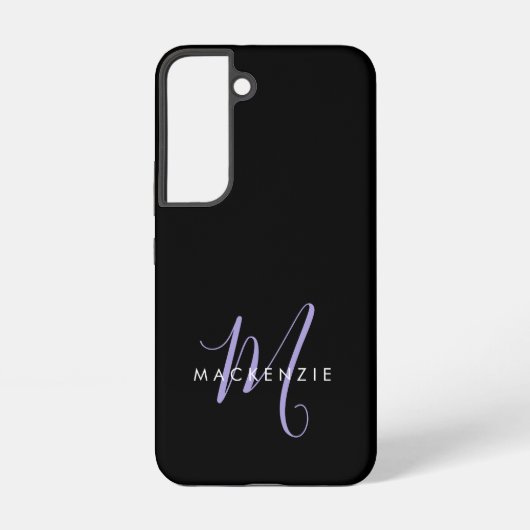Monogram Elegant modern zwart lavenderscript Samsung Galaxy Hoesje (Achterkant)