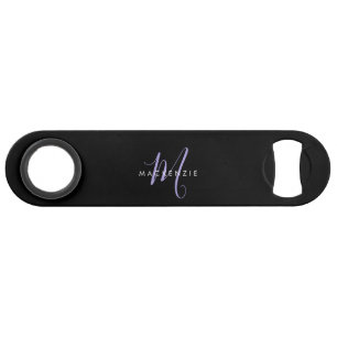 Monogram Elegant modern zwart lavenderscript Speed Flessenopener