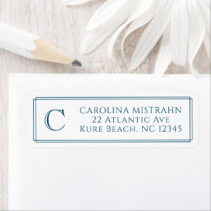 Monogram Elegant Navy Blauwe Rand Briefpapier Etiket