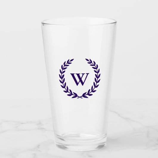 Monogram Elegant Navy Blue Classic Laurel Leaves Glas (Voorkant)