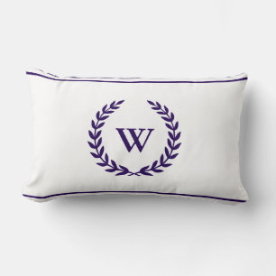 Monogram Elegant Navy Blue en White Lumbar Pillow Kussen