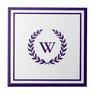 Monogram Elegant Navy Blue White Ceramic Tegel Tegeltje