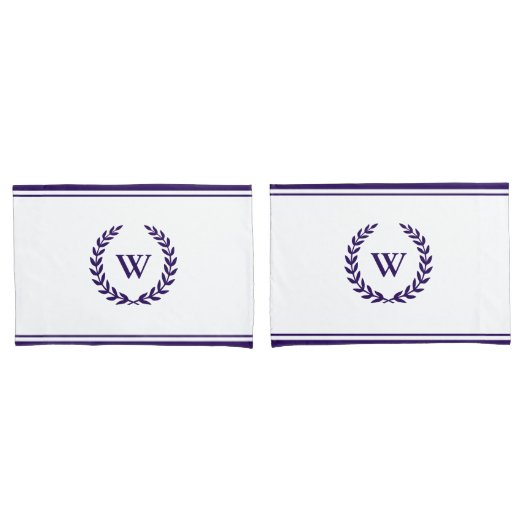 Monogram Elegant Navy Blue White Kussenslopen (Voorkant-Set)