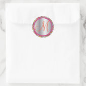 Monogram Elegant Pink en Silver Paisley Ronde Sticker (Tas)