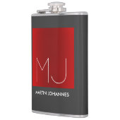 Monogram Elegant Rood Grijs Naam toevoegen Initial Heupfles (Links)