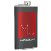 Monogram Elegant Rood Grijs Naam toevoegen Initial Heupfles (Rechts)