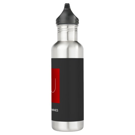 Monogram Elegant Rood Grijs Naam toevoegen Initial Waterfles (Rechts)