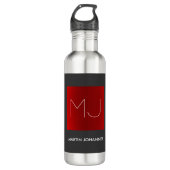 Monogram Elegant Rood Grijs Naam toevoegen Initial Waterfles (Voorkant)