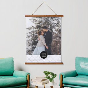 Monogram Elegant Round Lijst Foto Hangend Wandkleed