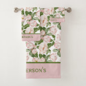 Monogram Elegant Roze Groen Bloem Bloeiend Groen Bad Handdoek (Insitu)