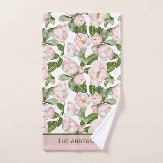 Monogram Elegant Roze Groen Bloem Bloeiend Groen Bad Handdoek (Handdoek)