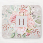 Monogram Elegant Roze Roze Pioen Bloemen Marmer Muismat (Voorkant)