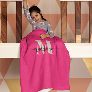 Monogram Elegant Roze Zwart Persoonlijk Fleece Deken