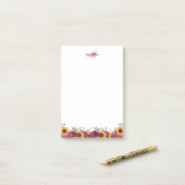 Monogram Elegant Rustic Sunflower Burgundy Post-it® Notes (Op bureau)