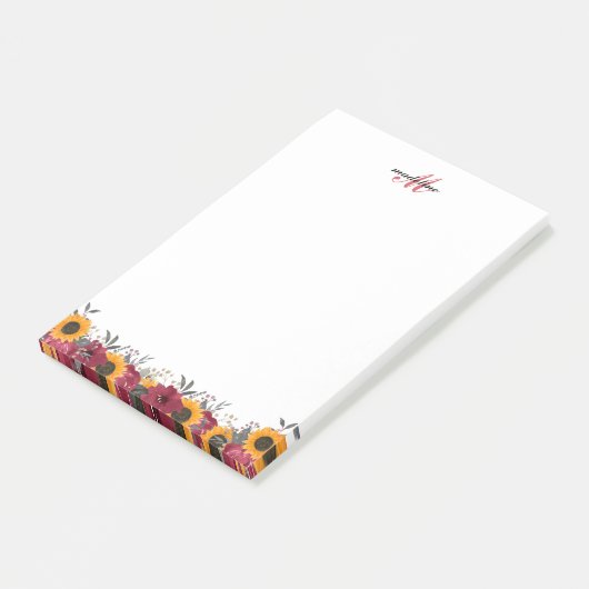 Monogram Elegant Rustic Sunflower Burgundy Post-it® Notes (Schuin)