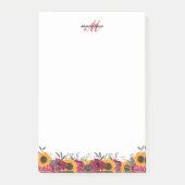 Monogram Elegant Rustic Sunflower Burgundy Post-it® Notes (Voorkant)