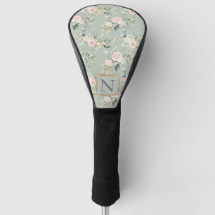 Monogram Elegant Sage Pink Floral Golf Golfheadcover
