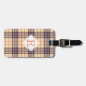 Monogram, elegant Schotse clan beige plaid tartan Bagagelabel (Voorkant horizontaal)